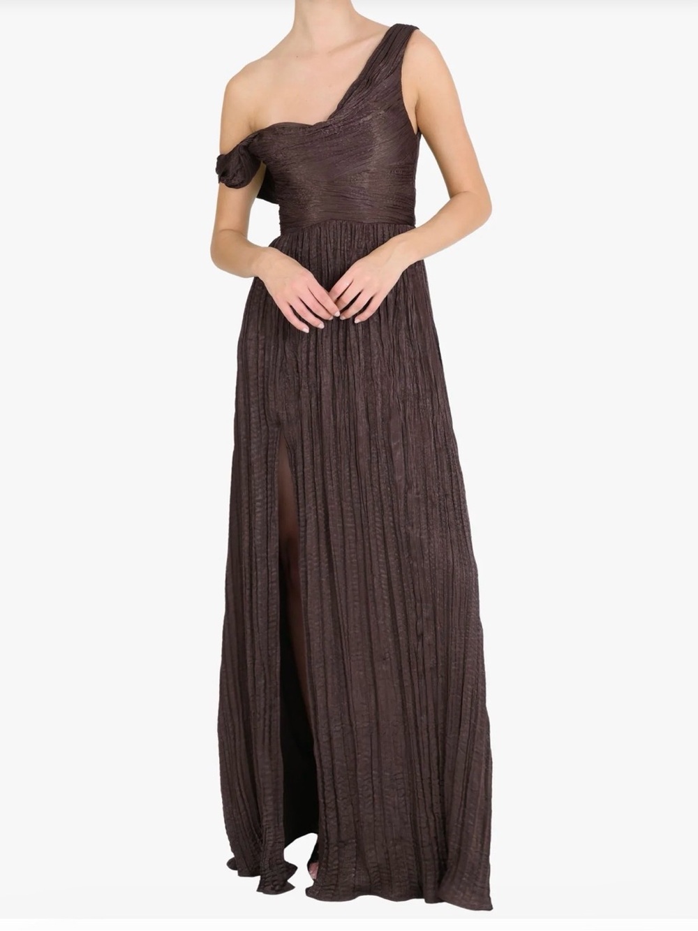 One-Shoulder Pleated Satin Gown